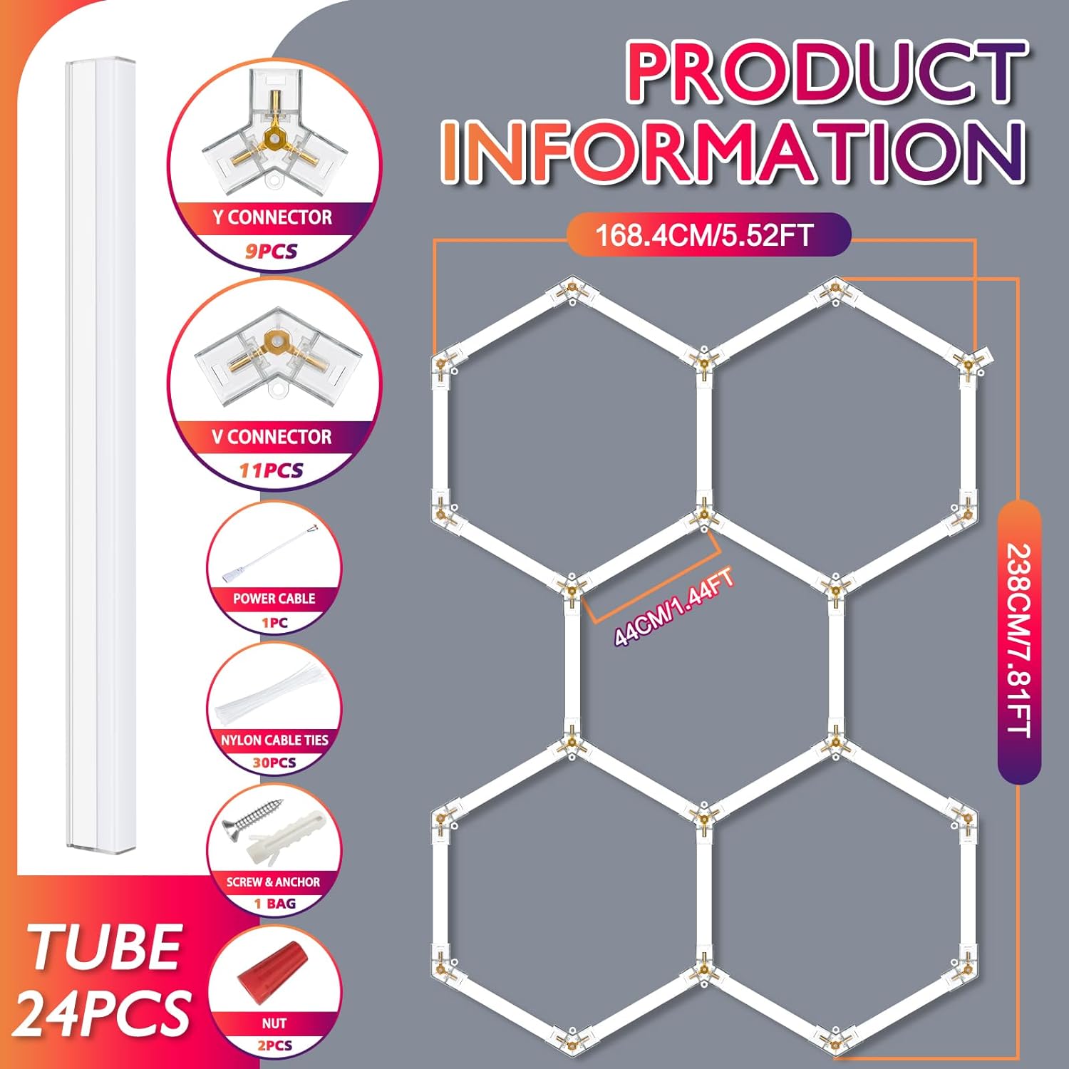 LED Hexagon Ultrabright 6500k LED Hex Lights - 5 Hex Grid System