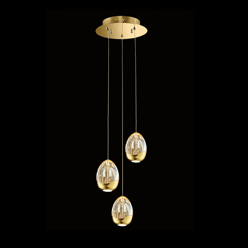 Terrene 3Lt Spiral Pendant Gold Dimmable