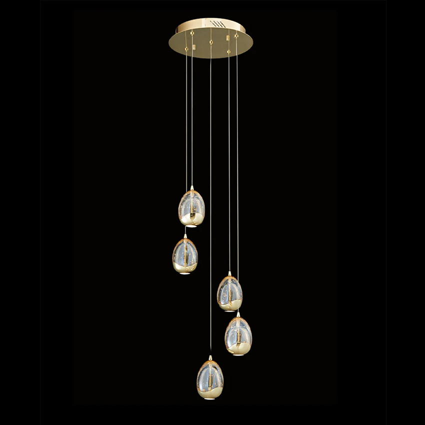 Terrene 5Lt Spiral Pendant Gold Dimmable