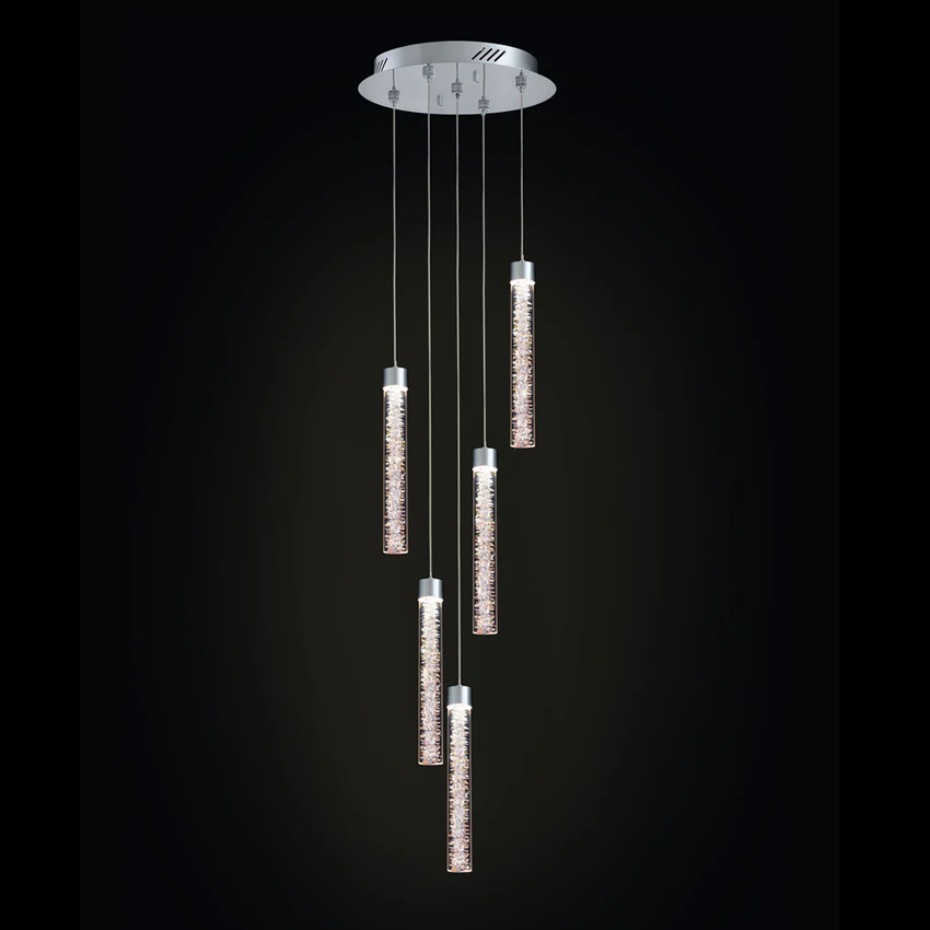 Crackle 5LT Round Pendant Chrome