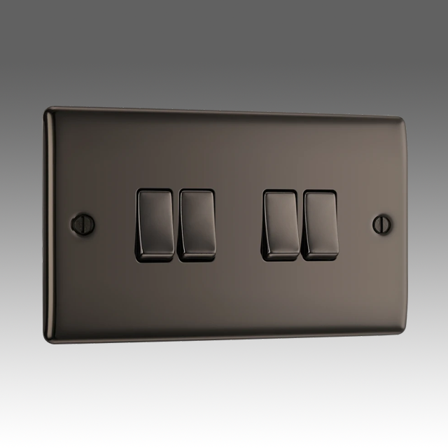 BG Nexus Metal Black Nickel, 20A 16AX Quadruple Switch, 2 Way