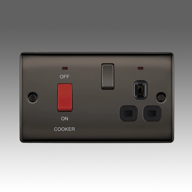 BG Nexus Metal, Black Nickel, 45A Cooker Control Unit With 13A Socket And LED Indicators