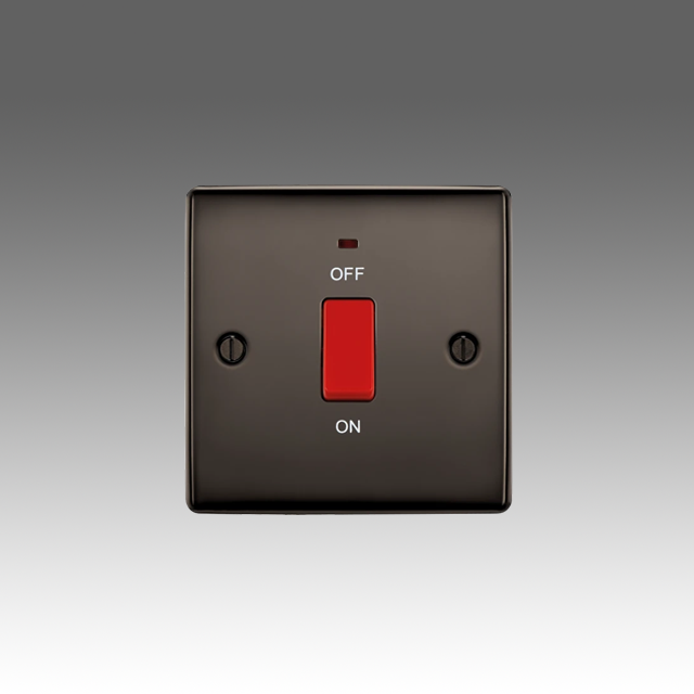 BG Nexus Metal Black Nickel, 45A Square Plate Double Pole Switch With LED Indicator