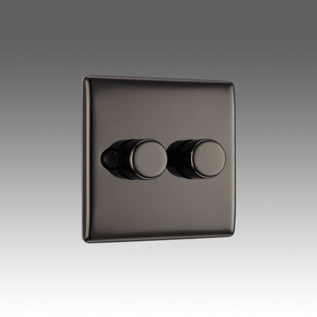 BG Nexus Metal, Black Nickel, Double Dimmer Switch, 2 Way, Trailing Edge 200W