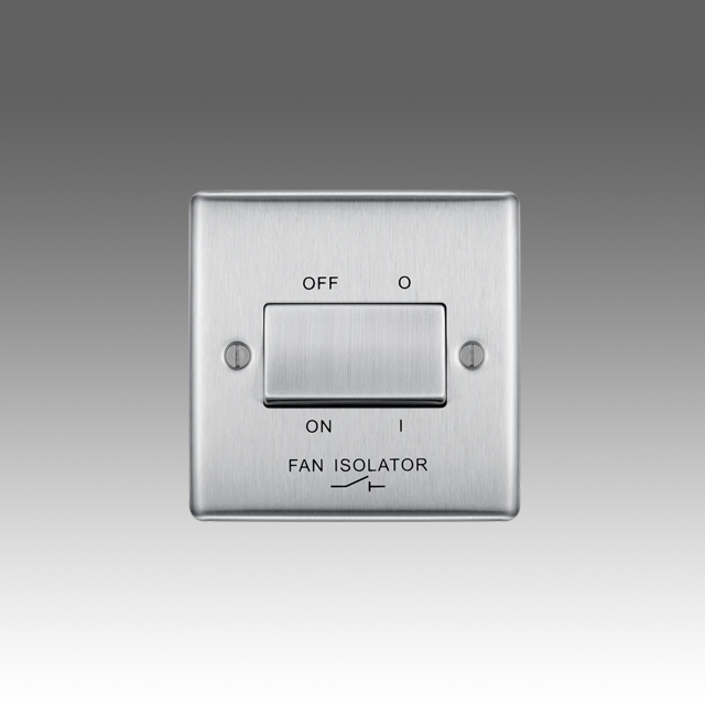 BG Nexus Metal Brushed Steel, 10AX Triple Pole Fan Isolator Switch