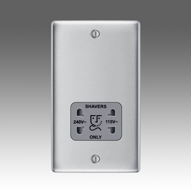 BG Nexus Metal Brushed Steel, Shaver Socket, Dual Voltage