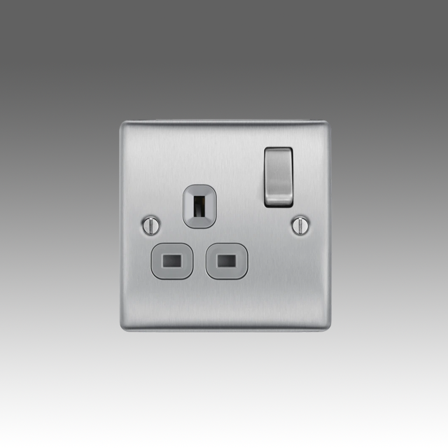 BG Nexus Metal Brushed Steel, 13A Single Switched Socket