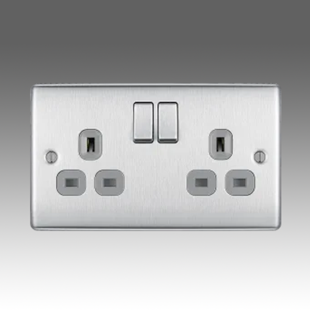 BG Nexus Metal Brushed Steel, 13A Double Switched Socket