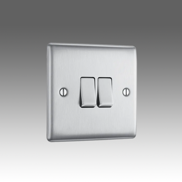BG Nexus Metal Brushed Steel, 20A 16AX Double Switch, 2 Way