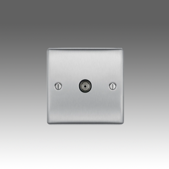 BG Nexus Metal Brushed Steel, Single Co-Ax Aerial Socket for TV or FM