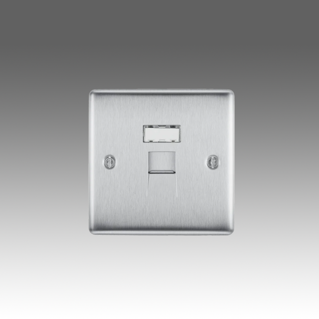 BG Nexus Metal Brushed Steel, Single RJ45 Telephone Socket, IDC Type