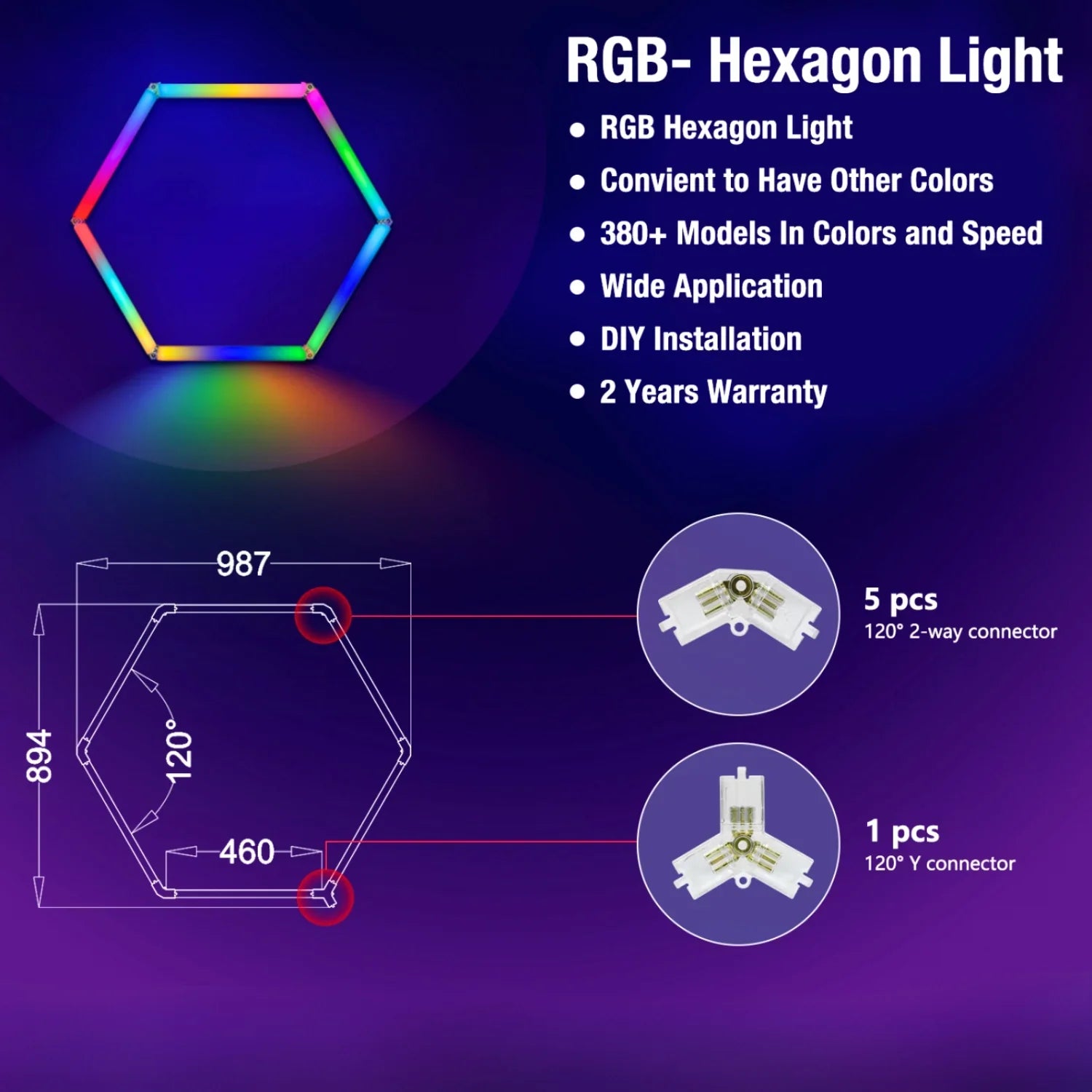 RGB LED Hexagon Ultrabright LED Multicolour Hex Lights - Single Hex Grid