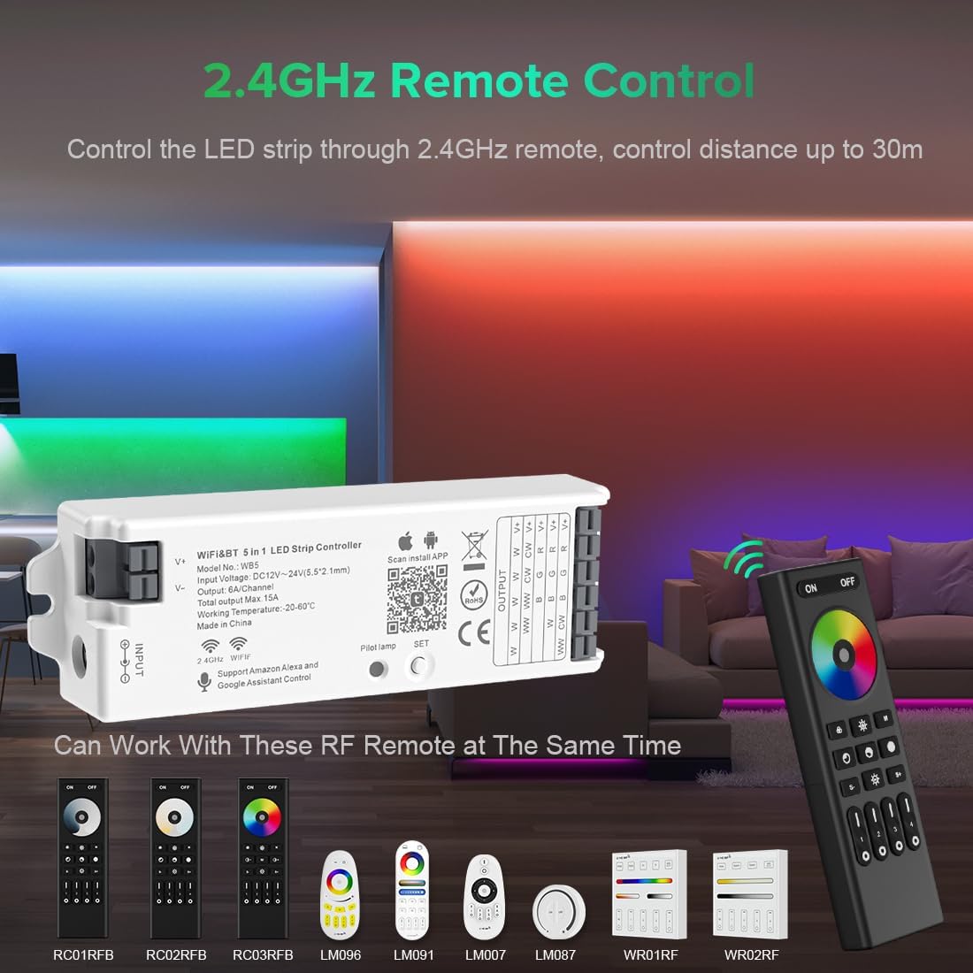 5IN1 LED Strip Controller (Single Color / CCT / RGB / RGBW / RGBCCT) (WiFi)